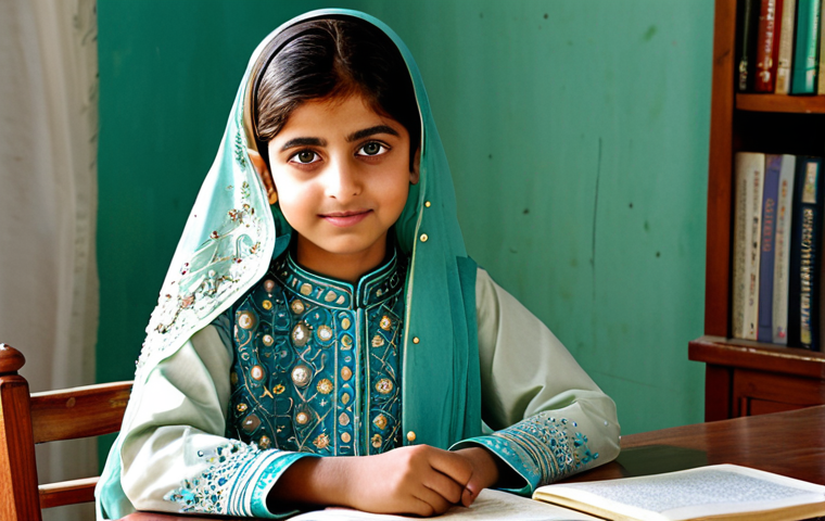 독서지도사 경력 개발 계획 - **Prompt:** "A young, bright-eyed Pakistani girl, fully clothed in a traditional shalwar kameez with...